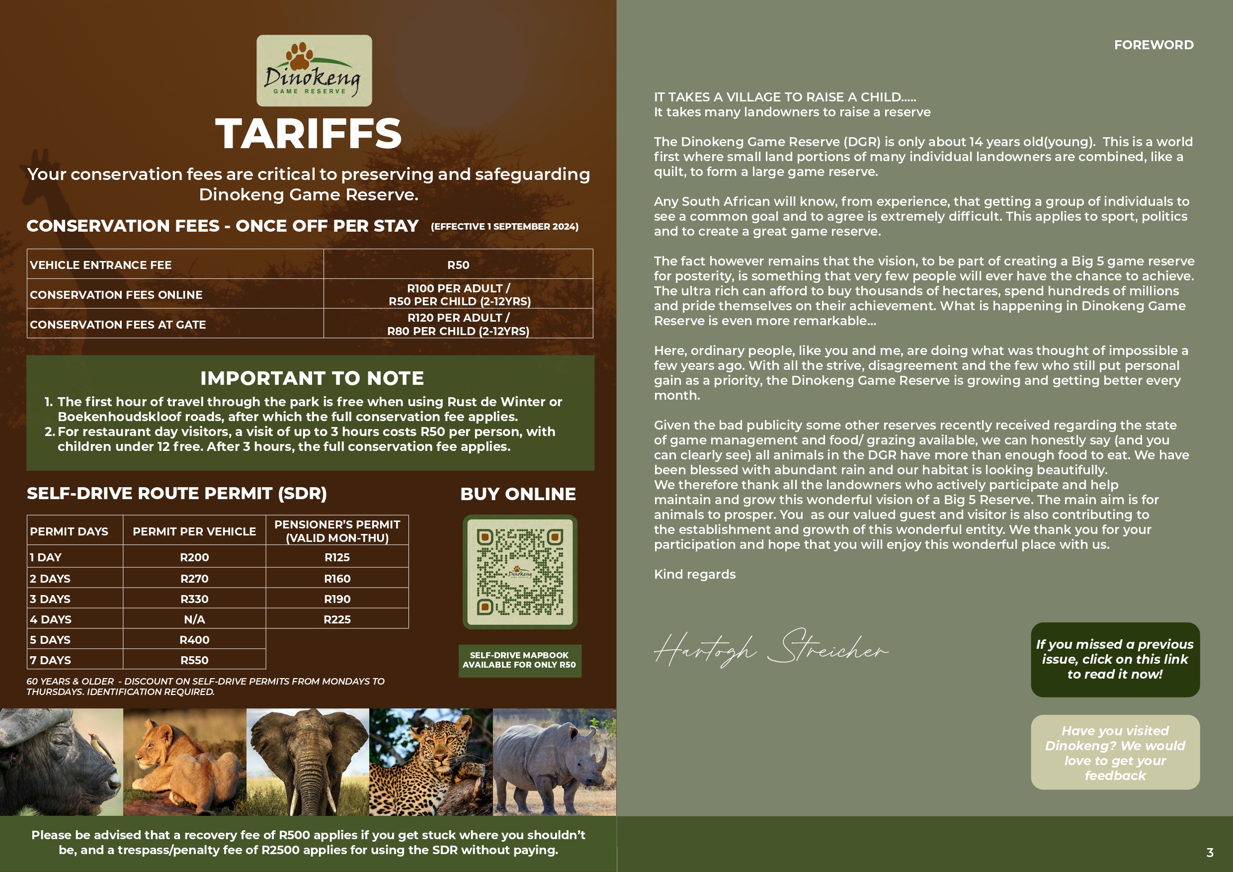 Dinokeng Game Reserve Tarrifs